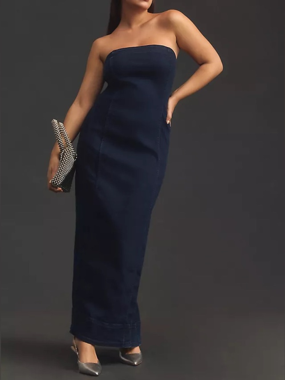 Anthropologie Pilcro Strapless Denim Column Dress Dark Wash